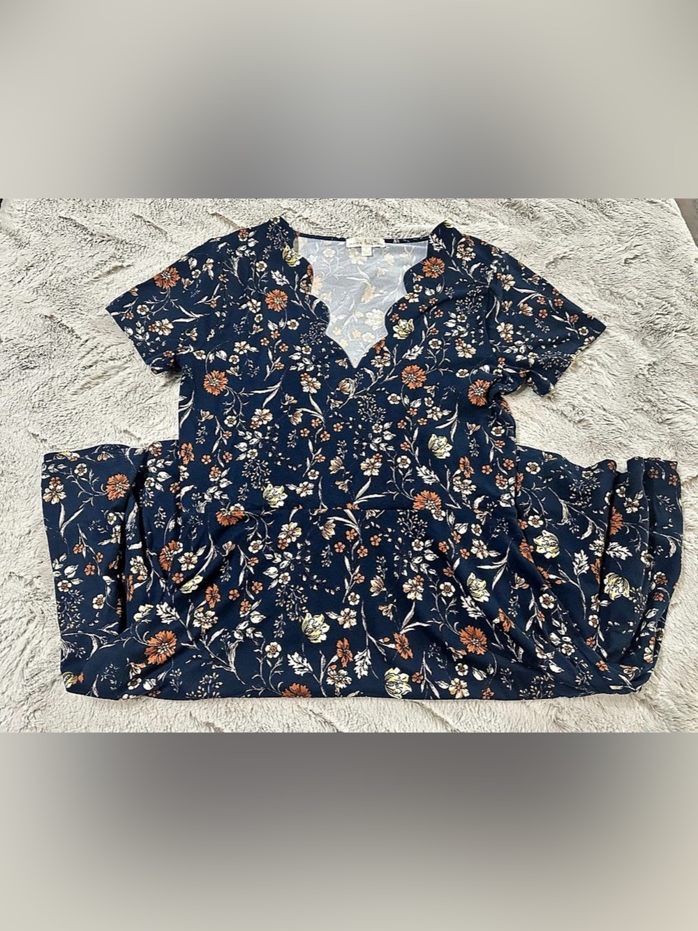 Nine Britton Trinity Knit Scalloped Dress Floral Knit Dress in Blue Size Small - Picture 2 of 7